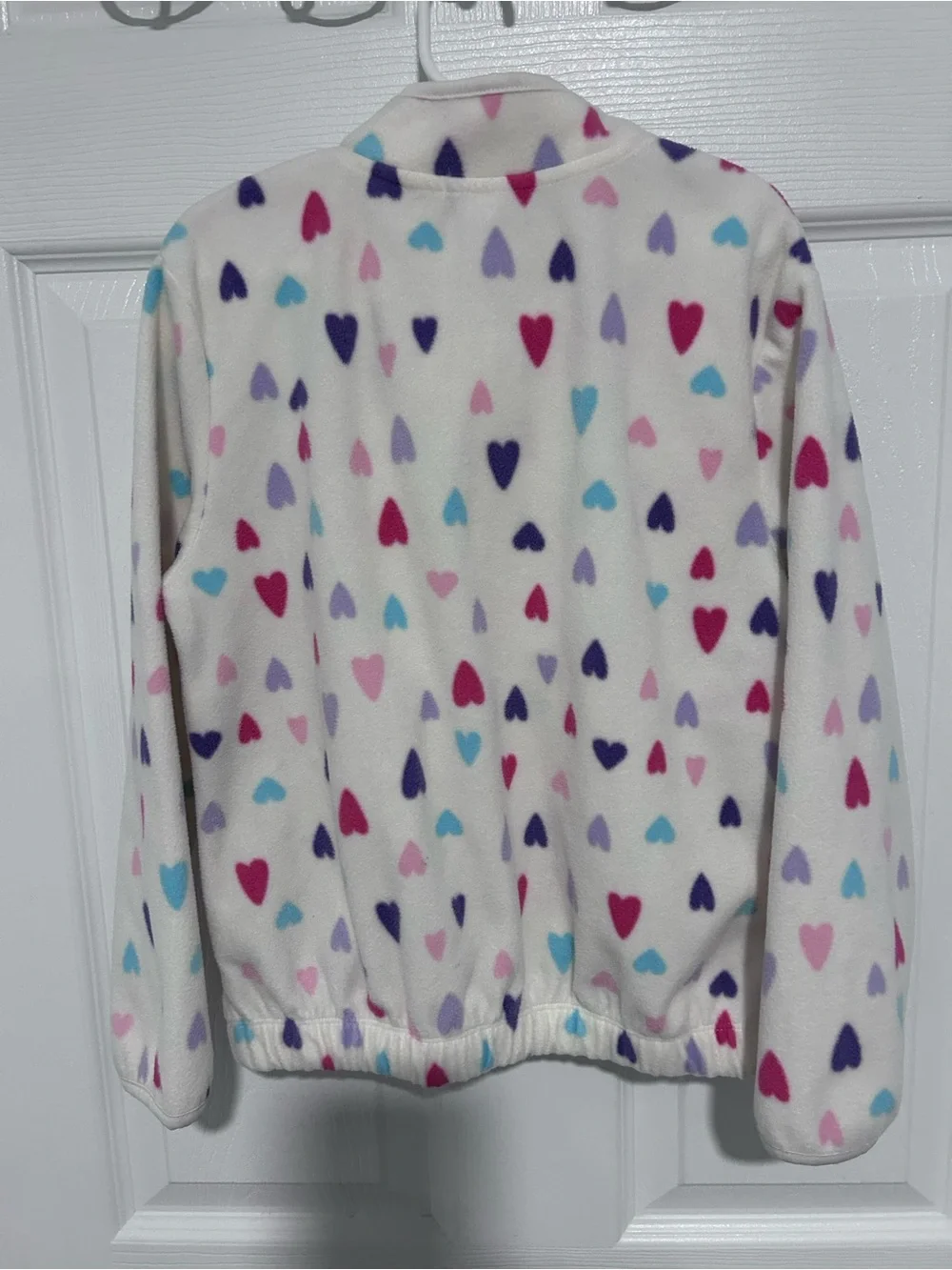 Athletic Works Cream Fleece Half-Zip Pullover with Multicolor Hearts. Size S 6